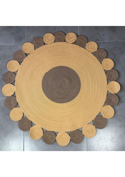 Bej Jüt Hasırlı El Örgüsü Kilim Halı Hasır Yuvarlak fiyatları