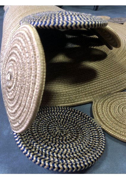 Bej Jüt Hasırlı El Örgüsü Kilim Halı Hasır Yuvarlak modelleri