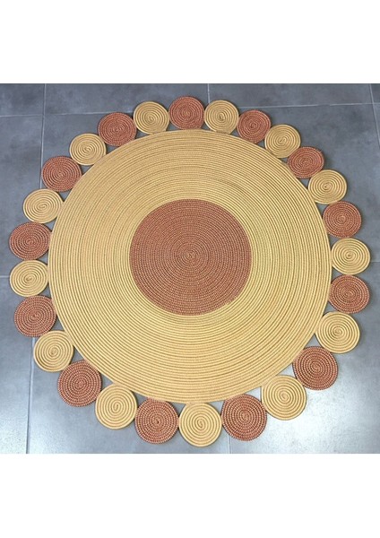 Bej Jüt Hasırlı El Örgüsü Kilim Halı Hasır Yuvarlak fiyatları