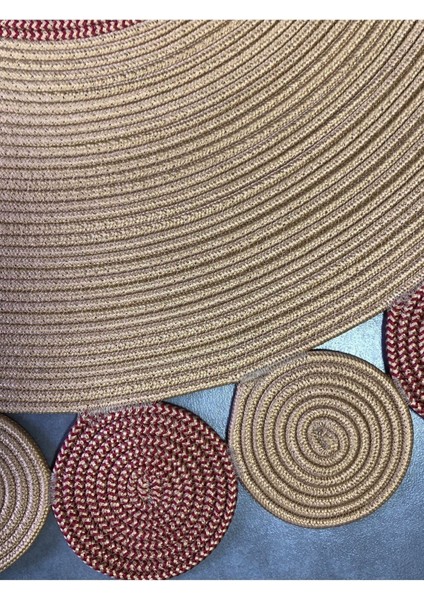 Bej Jüt Hasırlı El Örgüsü Kilim Halı Hasır Yuvarlak fırsatları