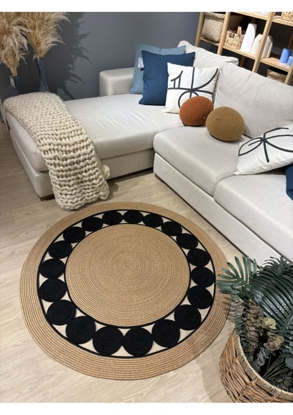 Cookie Yuvarlak Jüt Hasırlı El Örgüsü Kilim Halı modelleri
