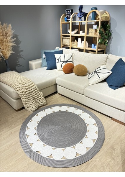 Cookie Yuvarlak Jüt Hasırlı El Örgüsü Kilim Halı