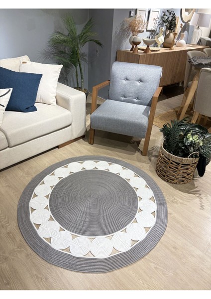 Cookie Yuvarlak Jüt Hasırlı El Örgüsü Kilim Halı