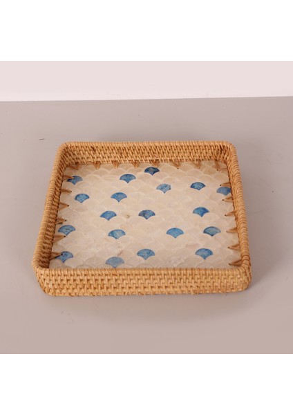 Mylamp Kare Damla 28X28X3 cm Sedefli Rattan Tepsi & Duvar Dekoru