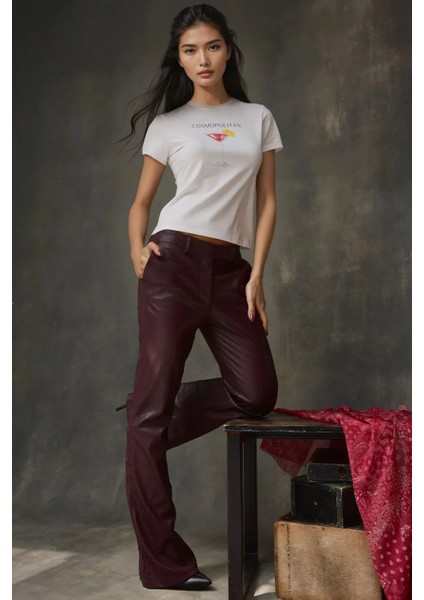 Kadın Kadın Bisiklet Yaka Kısa Kollu Önü Baskılı Pamuklu T-Shirt Pembe modelleri