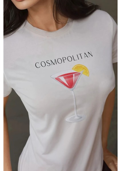 Kadın Kadın Bisiklet Yaka Kısa Kollu Önü Baskılı Pamuklu T-Shirt Pembe fırsatları