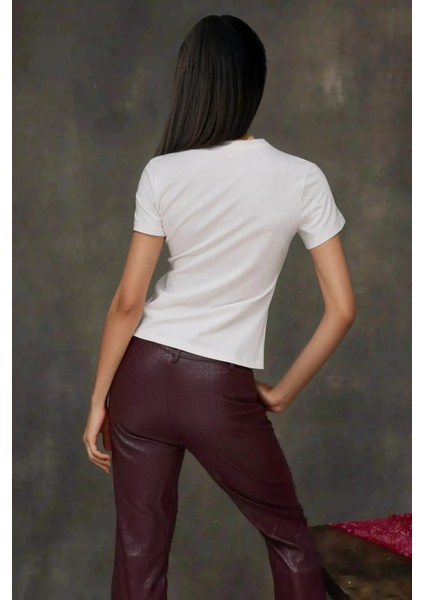 Kadın Kadın Bisiklet Yaka Kısa Kollu Önü Baskılı Pamuklu T-Shirt Pembe indirimleri