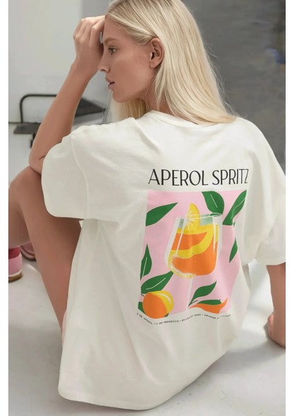 Kadın Kadın %100 Pamuk Bisiklet Yaka Oversize Beyaz Baskılı T-Shirt Çok Renkli