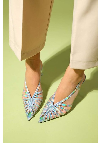 LES06 Gümüş Hologram Kadın Topuklu Ayakkabı Stiletto fırsatları