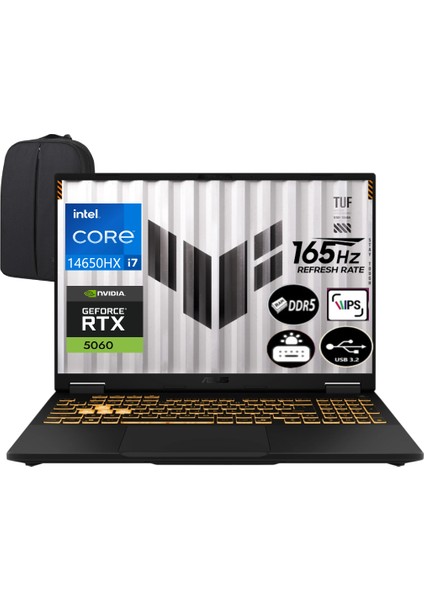 Tuf Gaming F16 FX608JMR-RV024-EP2 Intel Core I7-14650HX 32 GB Ram 1 Tb SSD RTX5060 115W 16 Inç Fhd 165Hz IPS Windows 11 Pro + Elektropasaj Çanta