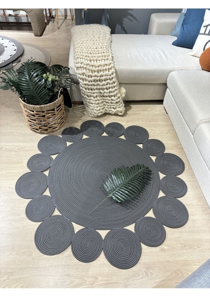Rhea Jüt Hasırlı El Örgüsü Kilim Halı Hasır Yuvarlak