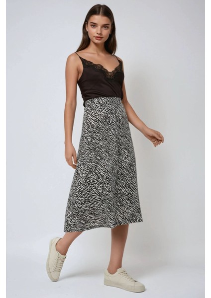 Kadın Yüksek Bel Zebra Desenli Midi Etek Çok Renkli fiyatları