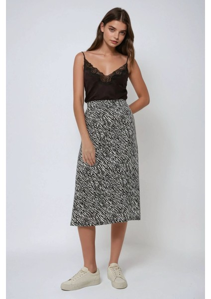 Kadın Yüksek Bel Zebra Desenli Midi Etek Çok Renkli modelleri