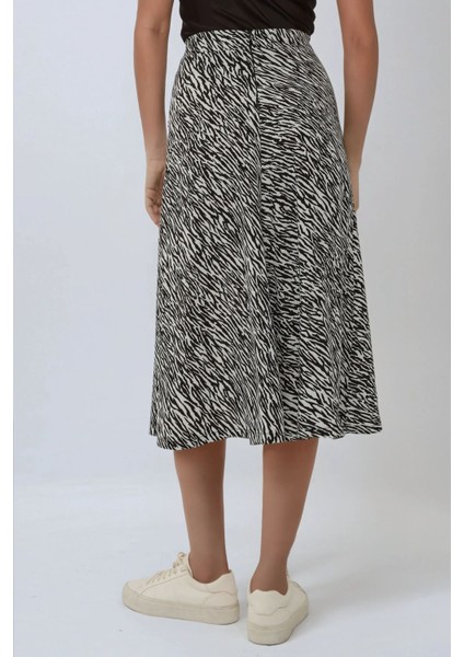 Kadın Yüksek Bel Zebra Desenli Midi Etek Çok Renkli fırsatları