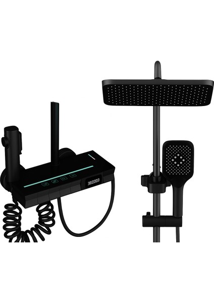 Siyah Dijital Ekran Piyano Fonksiyonel Akıllı Duş Sistem Banyo Batarya Robot Yağmurlam Ambiyans LED