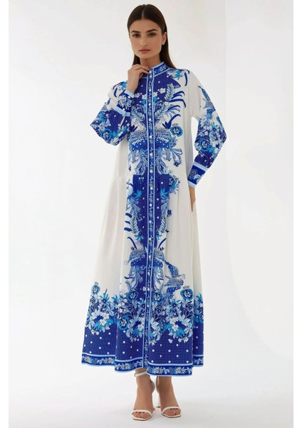 Kadın Baskılı Uzun Kol Modest Elbise Multicolor