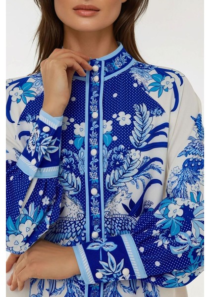 Kadın Baskılı Uzun Kol Modest Elbise Multicolor