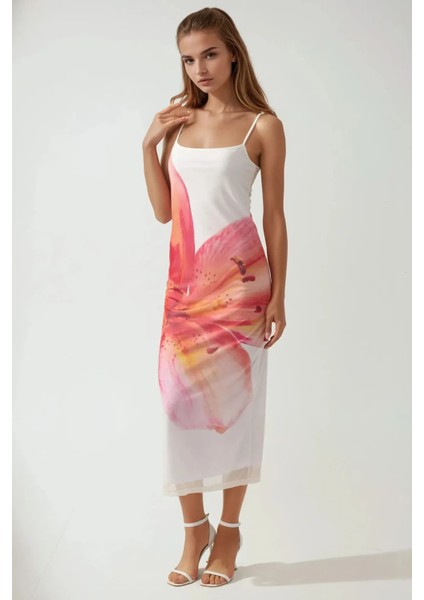 Kadın Kare Yaka Çiçek Desenli Bodycon Uzun Elbise Multicolor indirimleri