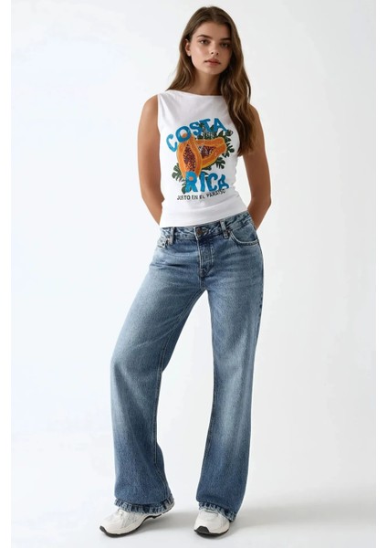 Kadın Slim Fit Baskılı Bisiklet Yaka Pamuklu T-Shirt Çok Renkli modelleri