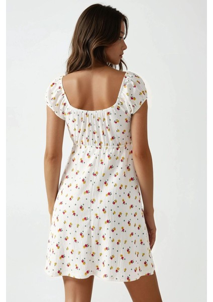 Kadın Dokulu Çiçekli Mini Elbise Çok Renkli modelleri