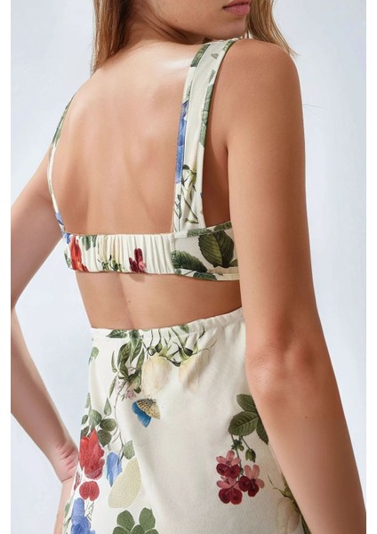 Kadın Kare Yaka Desenli Vücuda Oturan Likralı Esnek Mini Elbise Çok Renkli