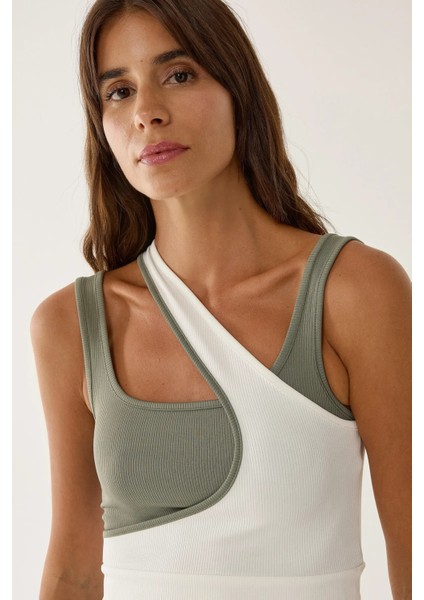 Kadın Kontrast Asimetrik Yaka Bluz Multicolor fiyatları