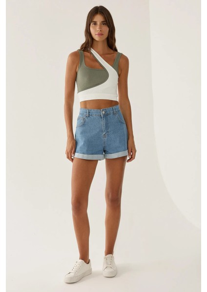 Kadın Kontrast Asimetrik Yaka Bluz Multicolor modelleri