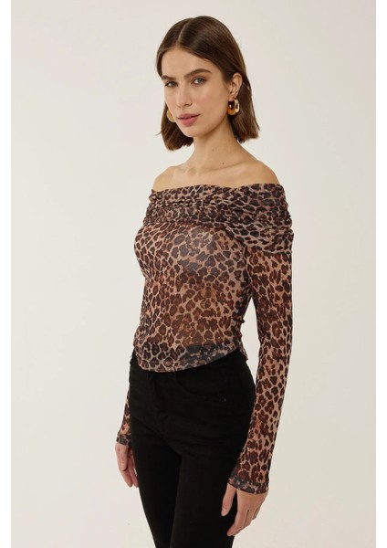 Kadın Omuz Açık Desenli Transparan Üst Çok Renkli fırsatları