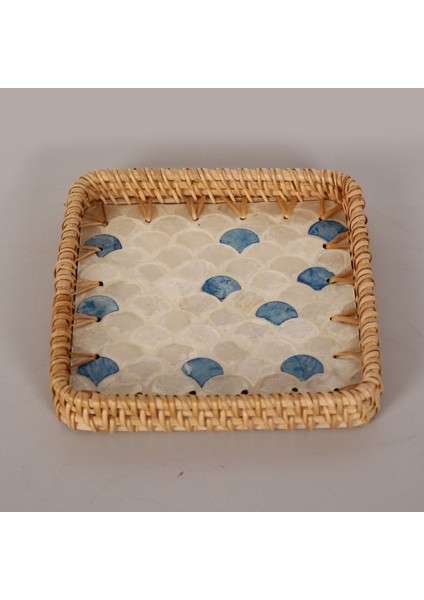 Mylamp Kare Damla 18X18X3 Sedefli Rattan Tepsi & Duvar Dekoru