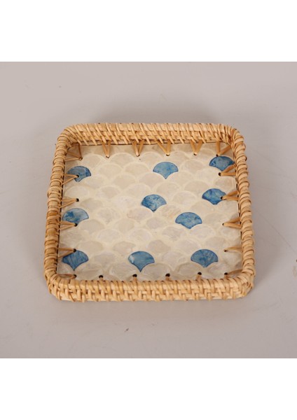 Mylamp Kare Damla 18X18X3 Sedefli Rattan Tepsi & Duvar Dekoru modelleri