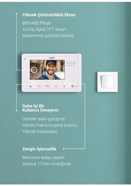 Pratikplus Daire Içi Görüntülü Diafon Sistem Monitörü 4.3 Inç (11CM Daire Içi Şube) fiyatları