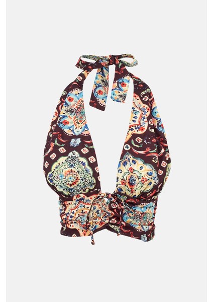 Kadın Etnik Desenli Kısa Tank Top Multicolor