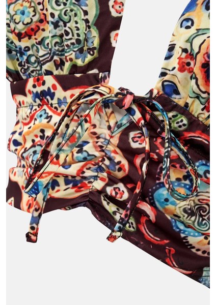 Kadın Etnik Desenli Kısa Tank Top Multicolor