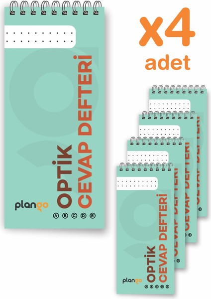 Optik Cevap Defteri Yeşil (4 Adet - 200 Sayfa) Sınava Hazırlık Optik Form Defteri - Plango