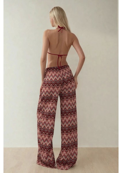 Kadın Geniş Paça Renkli Örme Pantolon Multicolor