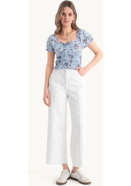 Kadın Çiçek Desenli Sweetheart Yaka Smokeli Üst Puf Kol İle Çok Renkli fırsatları