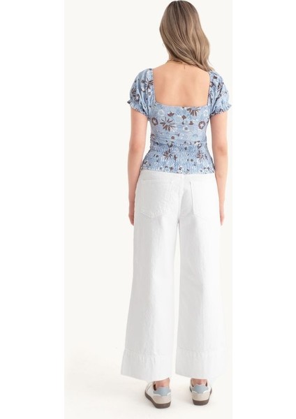 Kadın Çiçek Desenli Sweetheart Yaka Smokeli Üst Puf Kol İle Çok Renkli indirimleri