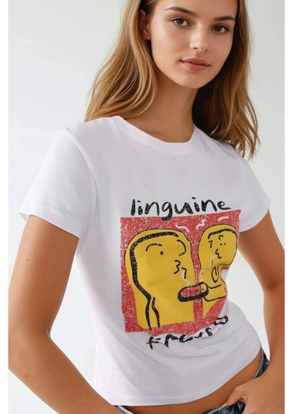 Kadın Dar Kesim Desenli Yuvarlak Yaka T-Shirt Çok Renkli fiyatları