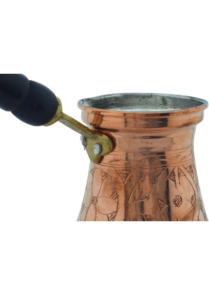 Otantik Işlemeli Ahşap Saplı El Yapımı Eskitme Bakır Cezve M2 Kahve Cezvesi fırsatları