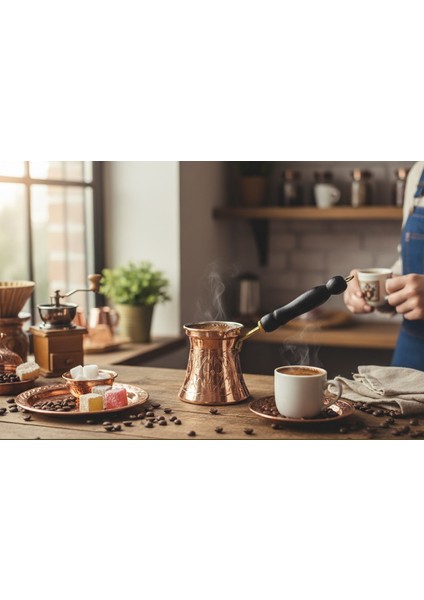 Otantik Işlemeli Ahşap Saplı El Yapımı Eskitme Bakır Cezve M2 Kahve Cezvesi indirimleri
