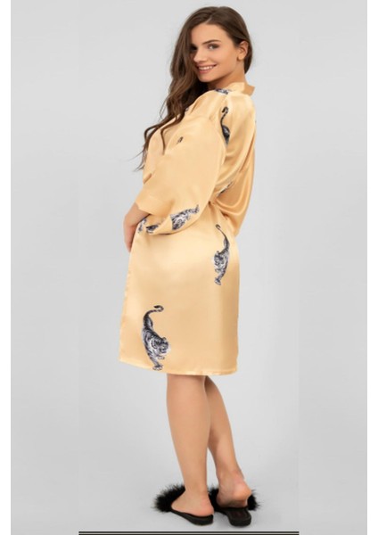 3084 Kadın Saten Ip Askılı Gecelik Sabahlık Takım-Gri modelleri