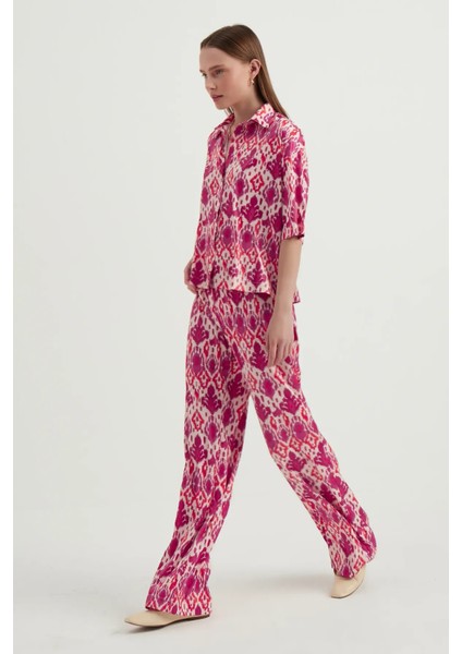 Kadın Saten Geometrik Yüksek Bel Boho Pantolon Multicolor fiyatları