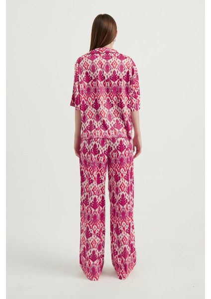 Kadın Saten Geometrik Yüksek Bel Boho Pantolon Multicolor modelleri