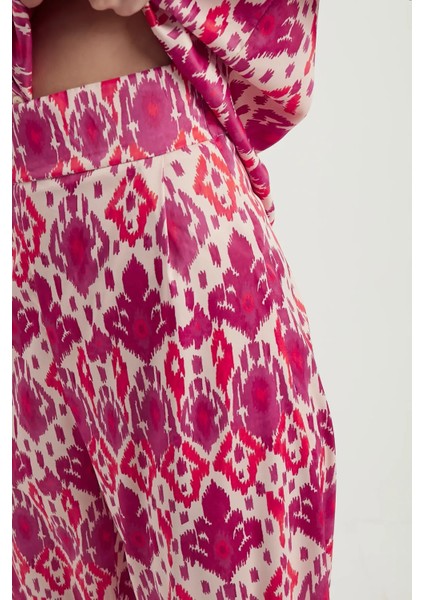 Kadın Saten Geometrik Yüksek Bel Boho Pantolon Multicolor fırsatları