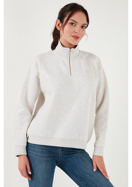 Regular Fit Dik Yaka Yarım Fermuarlı Sweat Bayan Sweat 001U4
