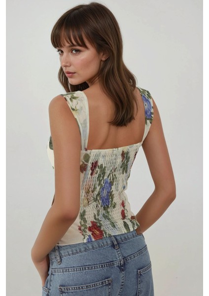 Kadın Kalp Yaka Arkası Gipeli Askılı Tül Bluz Çok Renkli modelleri