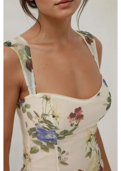 Kadın Kalp Yaka Arkası Gipeli Askılı Tül Bluz Çok Renkli fırsatları