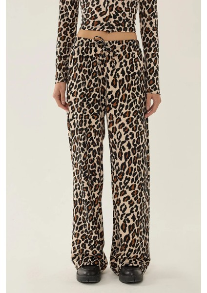 Kadın Leopar Desenli Düz Paça Pantolon Multicolor fırsatları