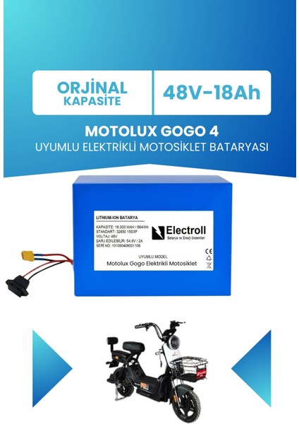 Motolux Gogo 4 Batarya 48V 18 Ah Lifepo4 (Elektrikli Motorsiklet Için)