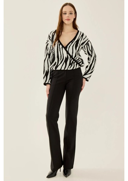 Kadın Zebra Desenli V Yaka Kazak Çok Renkli fiyatları